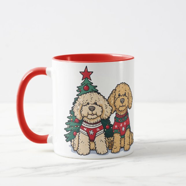 Christmas Goldendoodle Dogs Mug (Left)