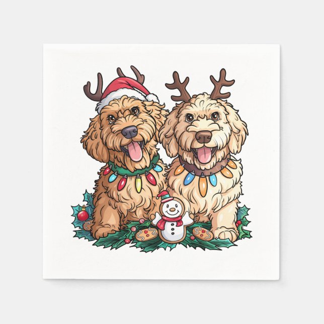 Christmas Goldendoodle Dogs Napkins (Front)