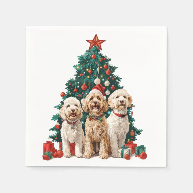 Christmas Goldendoodle Dogs Napkins (Front)