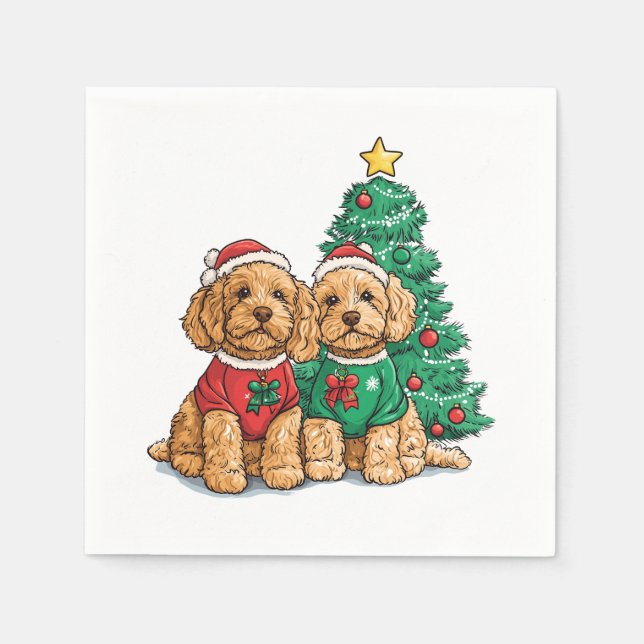 Christmas Goldendoodle Dogs Napkins (Front)