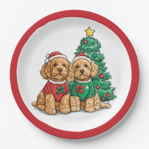 Christmas Goldendoodle Dogs Paper Plates