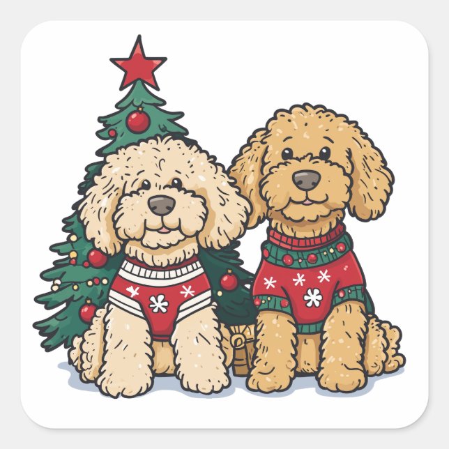 Christmas Goldendoodle Dogs Square Sticker (Front)
