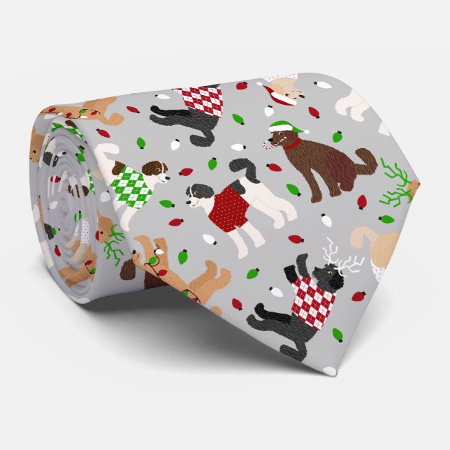 Christmas Goldendoodle Labradoodle Neck Tie (Rolled)