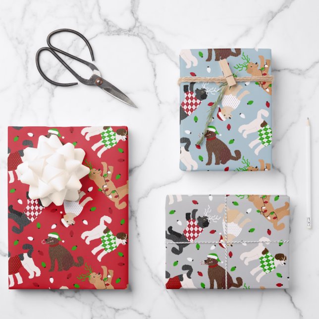 Christmas Goldendoodle Labradoodle Wrapping Paper Sheets (Front)