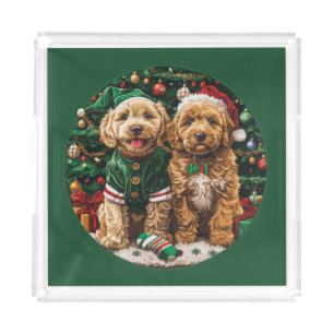 Christmas Goldendoodle Puppy Dogs Acrylic Tray