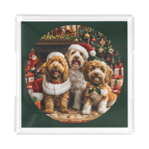 Christmas Goldendoodle Puppy Dogs Acrylic Tray