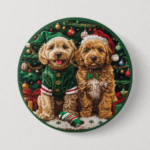 Christmas Goldendoodle Puppy Dogs Button