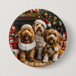 Christmas Goldendoodle Puppy Dogs Button