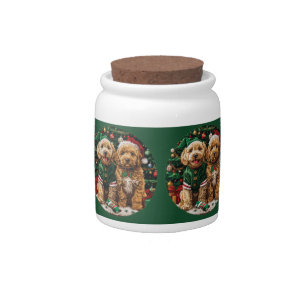 Christmas Goldendoodle Puppy Dogs Candy Jar
