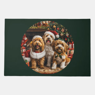 Christmas Goldendoodle Puppy Dogs Doormat