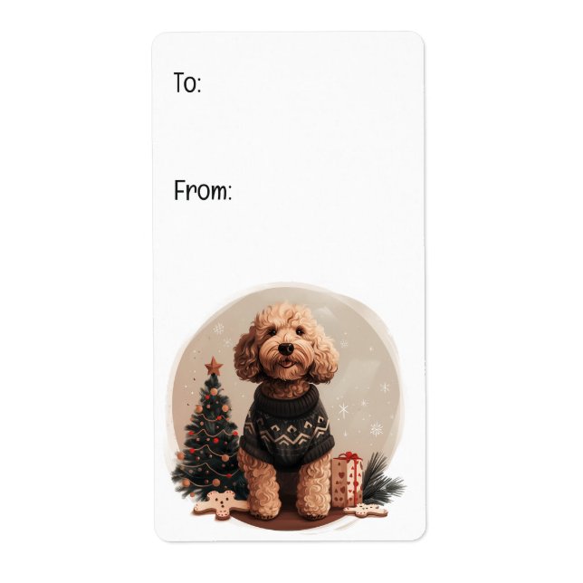 Christmas Goldendoodle Puppy Dogs Label (Front)
