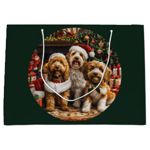 Christmas Goldendoodle Puppy Dogs Large Gift Bag
