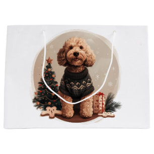 Christmas Goldendoodle Puppy Dogs Large Gift Bag