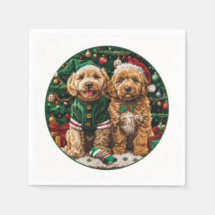 Christmas Goldendoodle Puppy Dogs Napkins