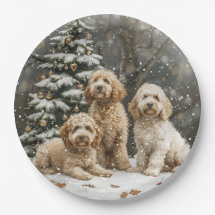 Christmas Goldendoodle Puppy Dogs Paper Plates