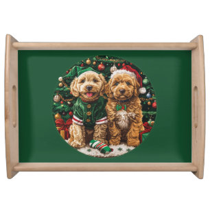 Christmas Goldendoodle Puppy Dogs Serving Tray