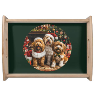 Christmas Goldendoodle Puppy Dogs Serving Tray