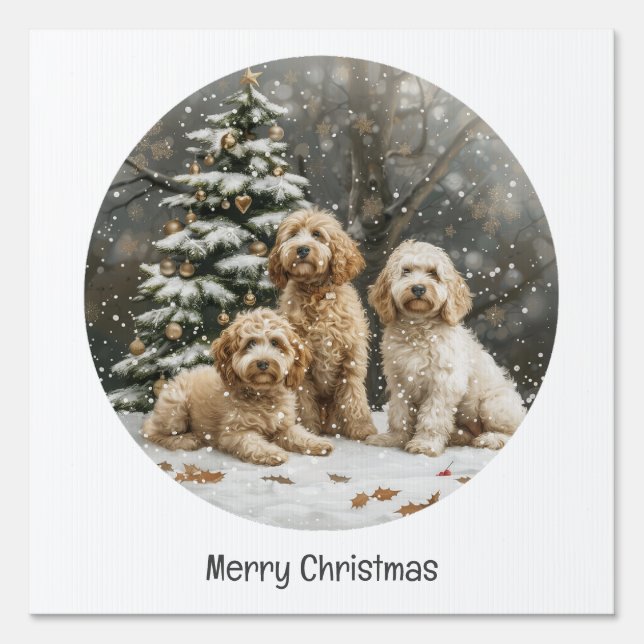 Christmas Goldendoodle Puppy Dogs Sign (Front)