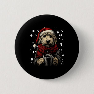 Christmas Goldendoodle Santa Hat Coffee Lover Funn Button