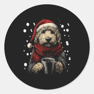 Christmas Goldendoodle Santa Hat Coffee Lover Funn Classic Round Sticker