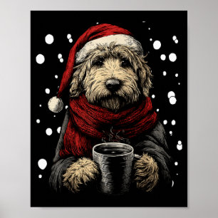 Christmas Goldendoodle Santa Hat Coffee Lover Funn Poster