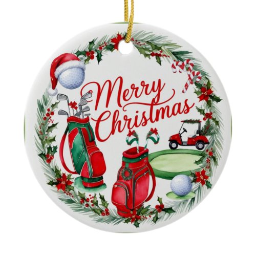 Christmas Golf Ball and Bag  Ceramic Ornament