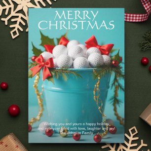 Christmas Golf Ball Bucket Holiday Card