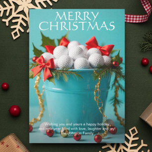Christmas Golf Ball Bucket Photo Holiday Card