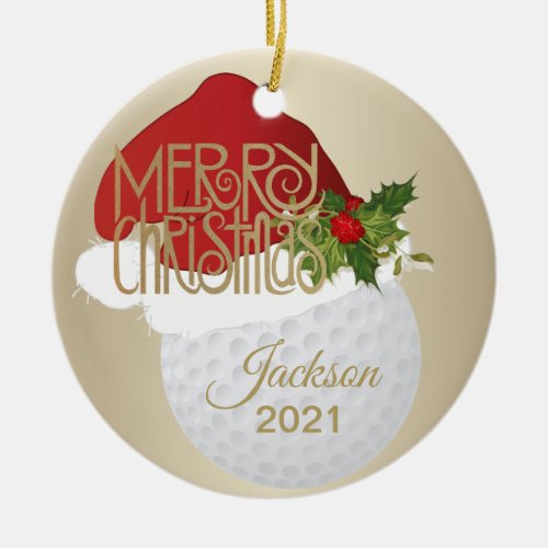 Christmas Golf Ball Ceramic Ornament