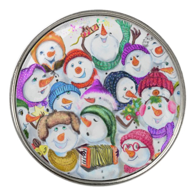 Christmas Golf Ball Marker Happy Snowmans Party (Front)