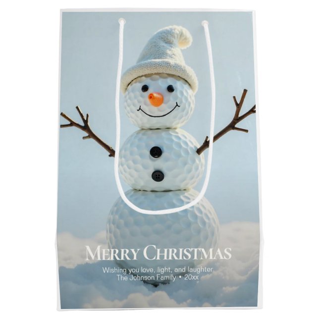Christmas Golf Ball Snowman Medium Gift Bag (Back)