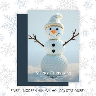 Christmas Golf Ball Snowman • Navy Blue Holiday Card
