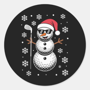 Christmas Golf Ball Snowman Santa Sunglasses Xmas Classic Round Sticker