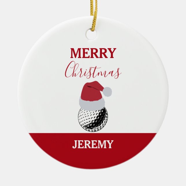 Christmas Golf Ball Sports Custom Name Ceramic Ornament (Front)
