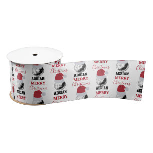 Christmas Golf Ball Sports Custom Name Satin Ribbon
