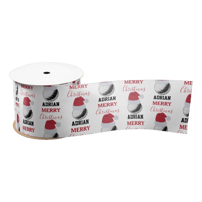 Christmas Golf Ball Sports Custom Name Satin Ribbon (Spool)