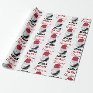 Christmas Golf Ball Sports Custom Name Wrapping Paper