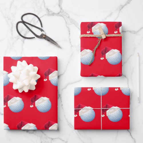 Christmas Golf Ball Sports Santa Holiday Set Wrapping Paper Sheets