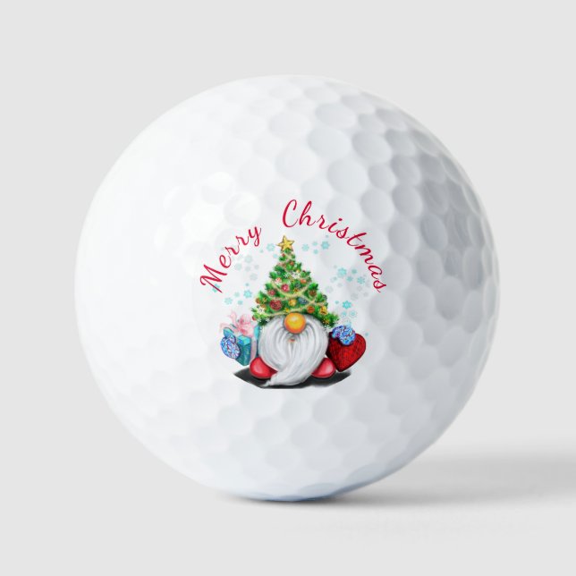 Christmas Golf Balls Gnome with Gift (Front)