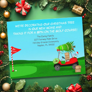 Christmas Golf Cart With Moving Boxes Golf Course Announcement Postcard