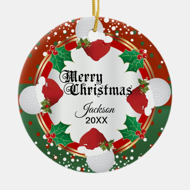 Christmas Golf Design | DIY Name Ceramic Ornament (Front)