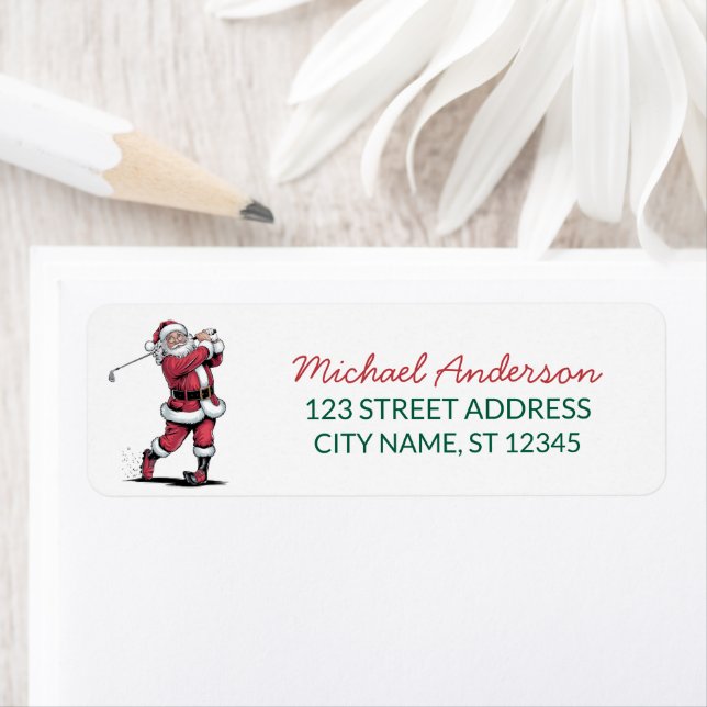 Christmas Golf Golfer santa claus Return Address   Label (Insitu)