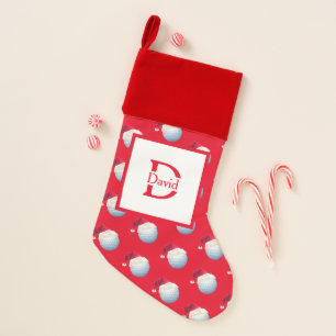 Christmas Golf Monogram Red Santa Holiday Stocking