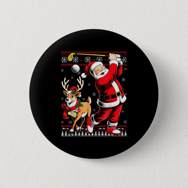 Christmas Golf Santa Golfer Christmas Pajama Reind Button (Front)