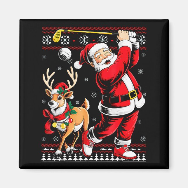 Christmas Golf Santa Golfer Christmas Pajama Reind Magnet (Front)