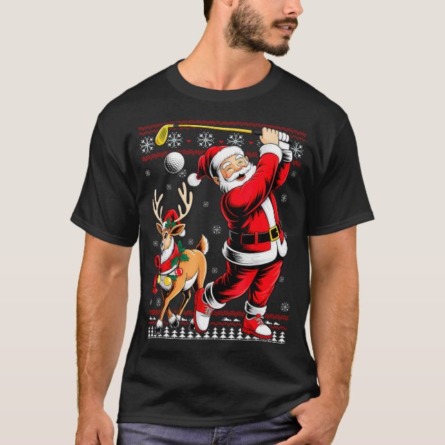 Christmas Golf Santa Golfer Christmas Pajama Reind T-Shirt (Front)