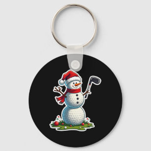 Christmas Golf Snowman Santa Hat Funny Golf Lover Keychain