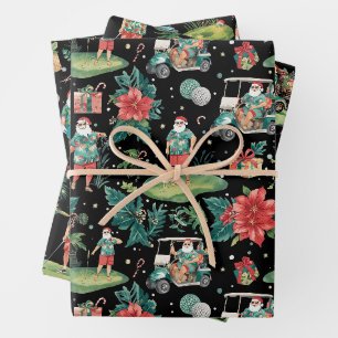Christmas Golf Summer Santa Watercolor Pattern  Wrapping Paper Sheets