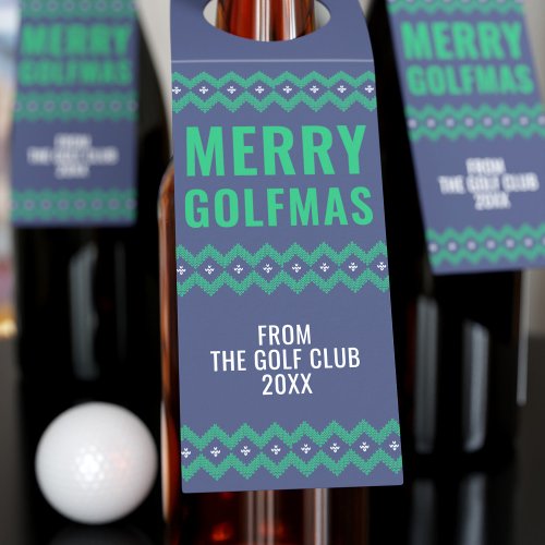 Christmas Golf Theme Merry Golfmas Holiday Bottle Hanger Tag