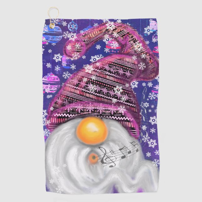 Christmas Golf Towel Gnome In Purple Hat (Front)